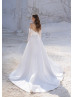 Long Sleeves Beaded Ivory Lace Satin Slit Sexy Wedding Dress